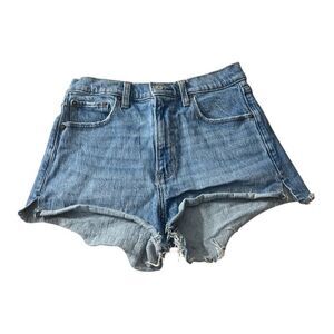 Abercrombie & Fitch The Mom Shorts High Rise Blue Denim Size 27/4 Cotton Slit